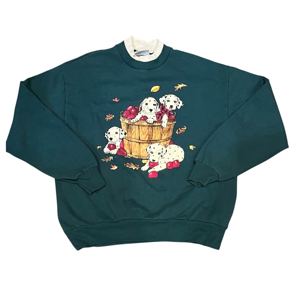 Vintage 90s Gopher Sport Dalmatian Sweatshirt Green Double Collar Grannycore L